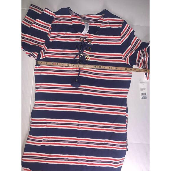 LA BLANCA Sailor Stripe Lace Up V-Neck Tunic ‎ Size Small - Picture 8 of 10
